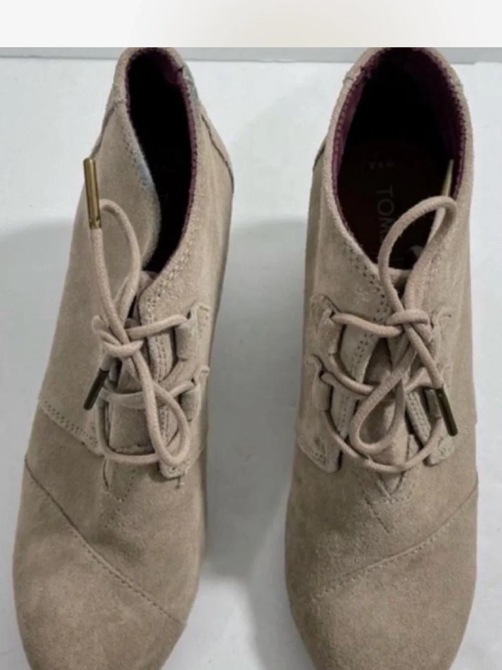 TOMS Kaia Taupe Suede Lace-Up Wedge Ankle Boot